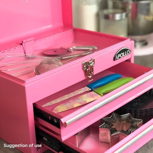 apollo tools 14 inch steel tool box, pink, close-up detail