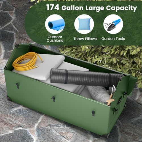 goplus outdoor storage box, 174 gallon all weather shown in use