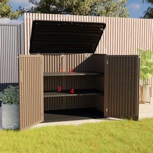 kinying larger outdoor storage shed weather resistance, resin, front angle view