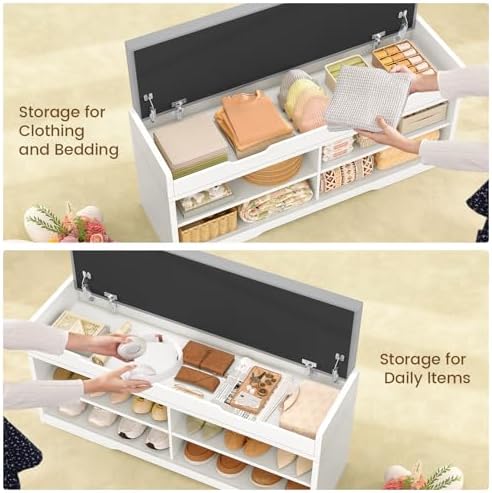 3-tier storage bench, 47.2" wide shoe bench with showing dimensions