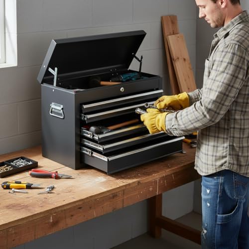 metal tool box organizer | lockable tool chest shown in use