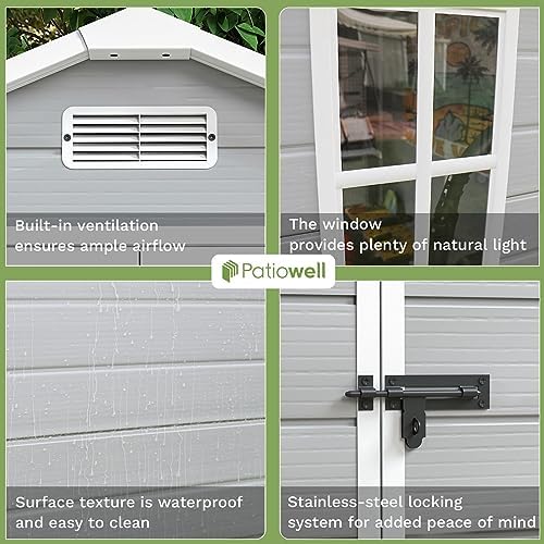 patiowell 6x4 ft resin outdoor storage shed with, side view