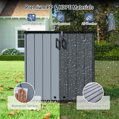 tangkula 23.5 cu.ft outdoor storage shed with lockable on a desk or shelf