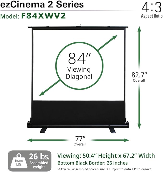 Elite Screens ezCinema 2, Portable Manual Floor Pull Up Scissor Backed - Image 5