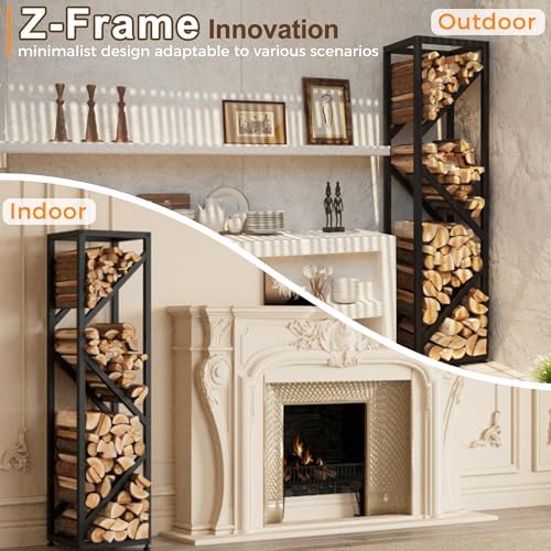 firewood rack indoor 47 inch tall, 4-tier heavy-duty on a desk or shelf