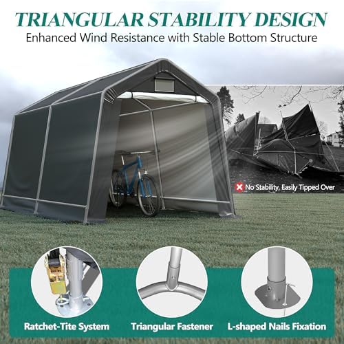 gartoo 8' x 14' outdoor storage shelter shed showing dimensions