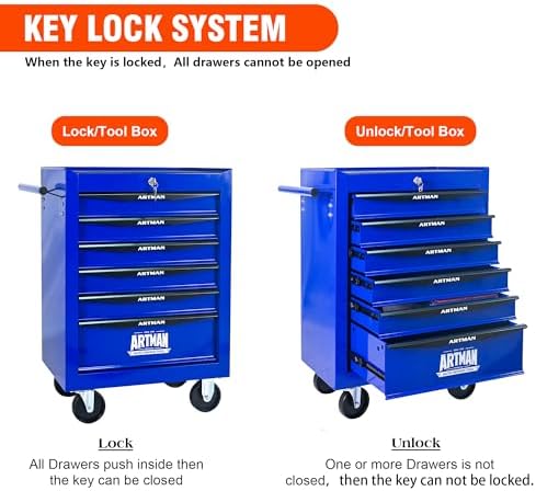 6-drawer heavy-duty rolling tool chest, lockable box organizer on a desk or shelf