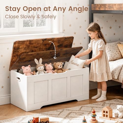 39.4" flip top wooden storage bench with 2, side view