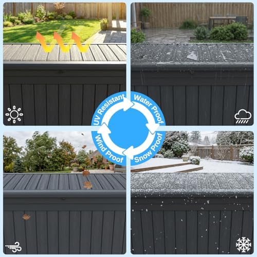 320 gallon outdoor storage deck box, waterproof resin, side view