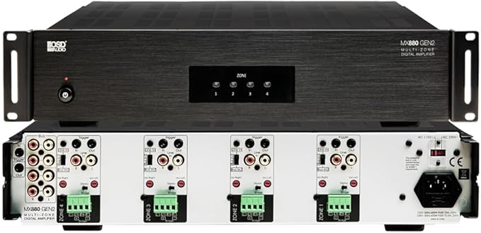 OSD Audio MX880 GEN2 4 Zone Amplifier 8Ch x 80W, Class D, Front Panel On/Off by OutdoorSpeakerDepot