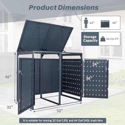 goplus 44 cu.ft outdoor trash can storage, garbage, close-up detail