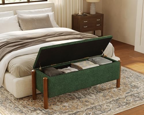 47" storage ottoman bench, boucle upholstered end of, front angle view
