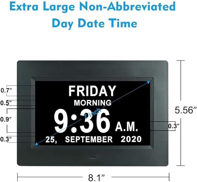 ybest 7 Inch Extra Large Day Date Time Digital Day Calendar Clock - Image 2
