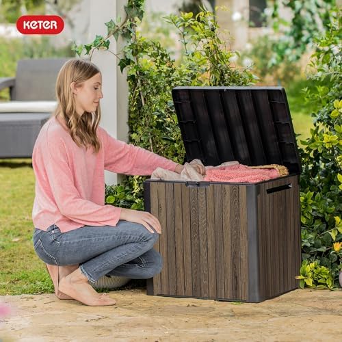 keter premium everwood 30 gal outdoor storage box, view 9
