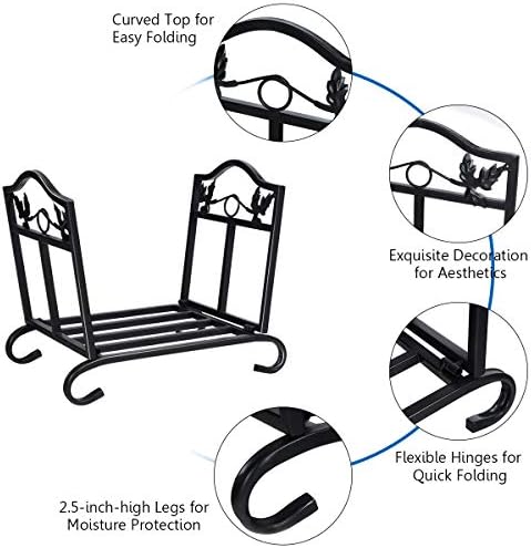 goflame firewood log rack foldable, indoor outdoor firewood showing dimensions