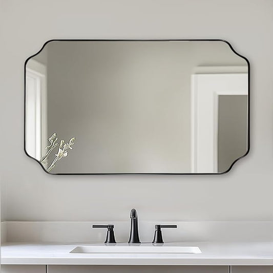 ANDY STAR Matte Black Mirror 24x40 Inch, Scalloped Mirror by ANDYSTAR