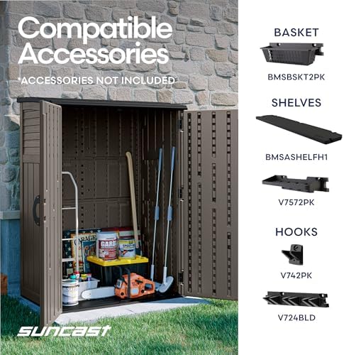 suncast 54 cu ft medium vertical storage shed, front angle view