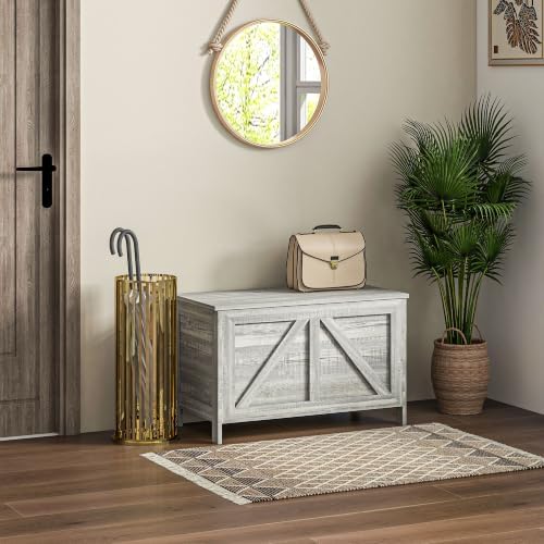 homcom 30" farmhouse storage bench lift top storage shown in use