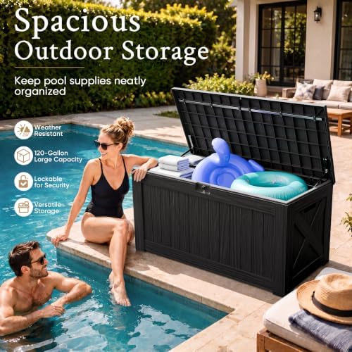 devoko 120 gallon deck box resin outdoor storage, package contents