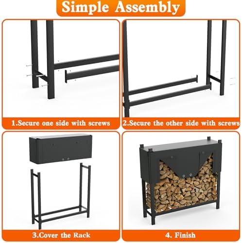 walmann heavy-duty firewood rack with cover & firewood, front angle view