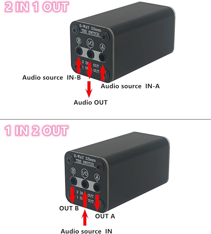 SPRODIO 2 Port Stereo 3.5mm Audio switcher selector Box Passive 1/8 TRS A/B - Image 4