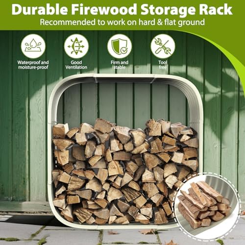 27.5 x 27.5 inch square green firewood rack,log, side view
