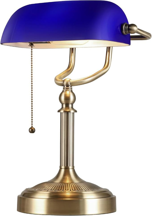 Newrays Blue Glass Bankers Desk Lamp by Newrays