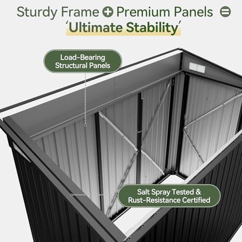 aoxun 7.5'x4' triple door shed outdoor storage shed showing dimensions