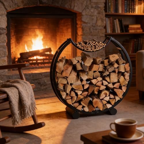 yohsnor 23in indoor firewood rack,metal firewood holder for, side view