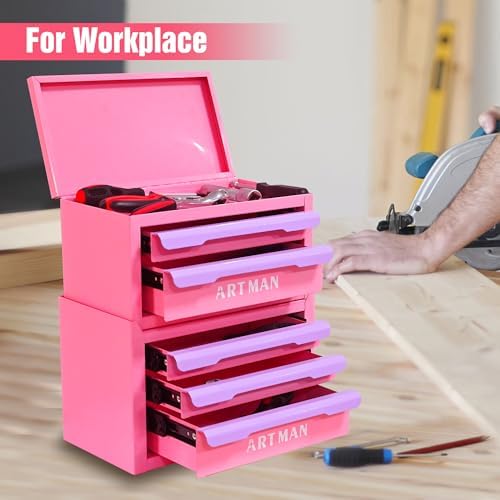 5-drawer metal tool box for diy, pink-purple shown in use