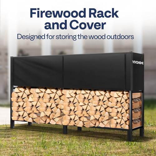 vivohome upgraded heavy duty 8 ft firewood rack on a desk or shelf