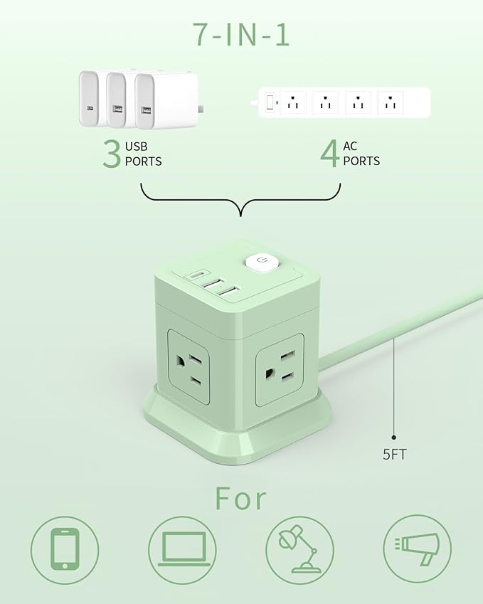 Cube Power Strip, FDTEK 4 Widely Spaced Outlet - Image 2