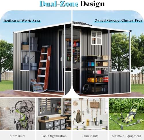 vanacc 9x9x7 ft metal shed with dual storage, close-up detail