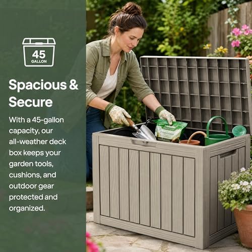 outdoor storage box resin deck box waterproof gray showing dimensions