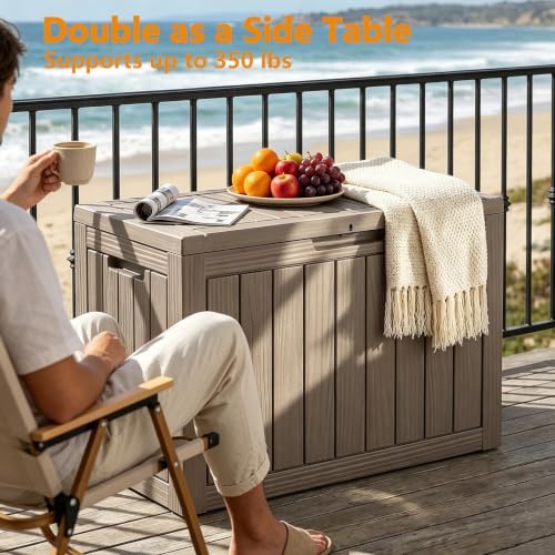 rojik waterproof deck box durable outdoor storage box on a desk or shelf