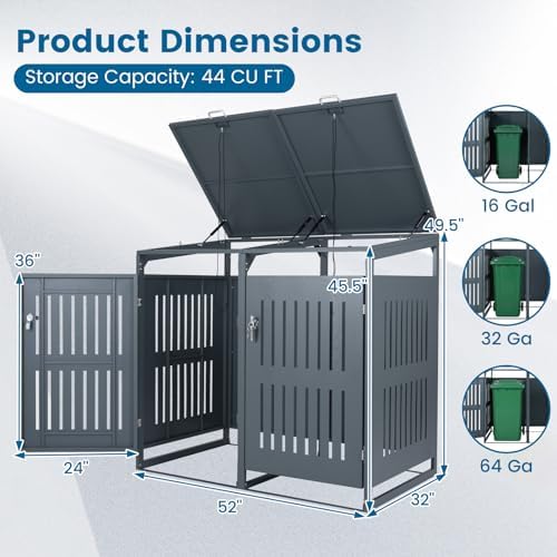 goplus 44 cu.ft outdoor trash can storage, garbage, close-up detail