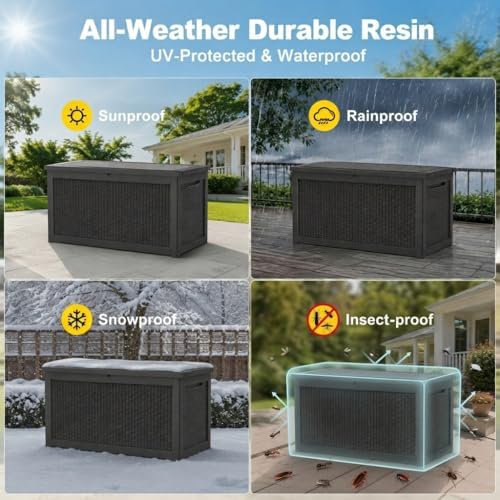 350 gallon extra large outdoor storage box，resin waterproof showing dimensions