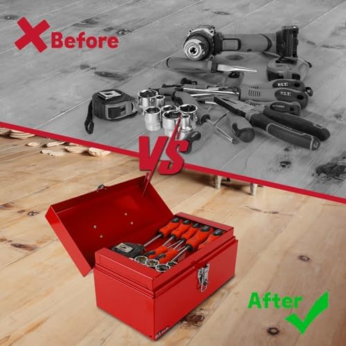p.i.t. metal tool box 12 inch,portable small toolbox on a desk or shelf