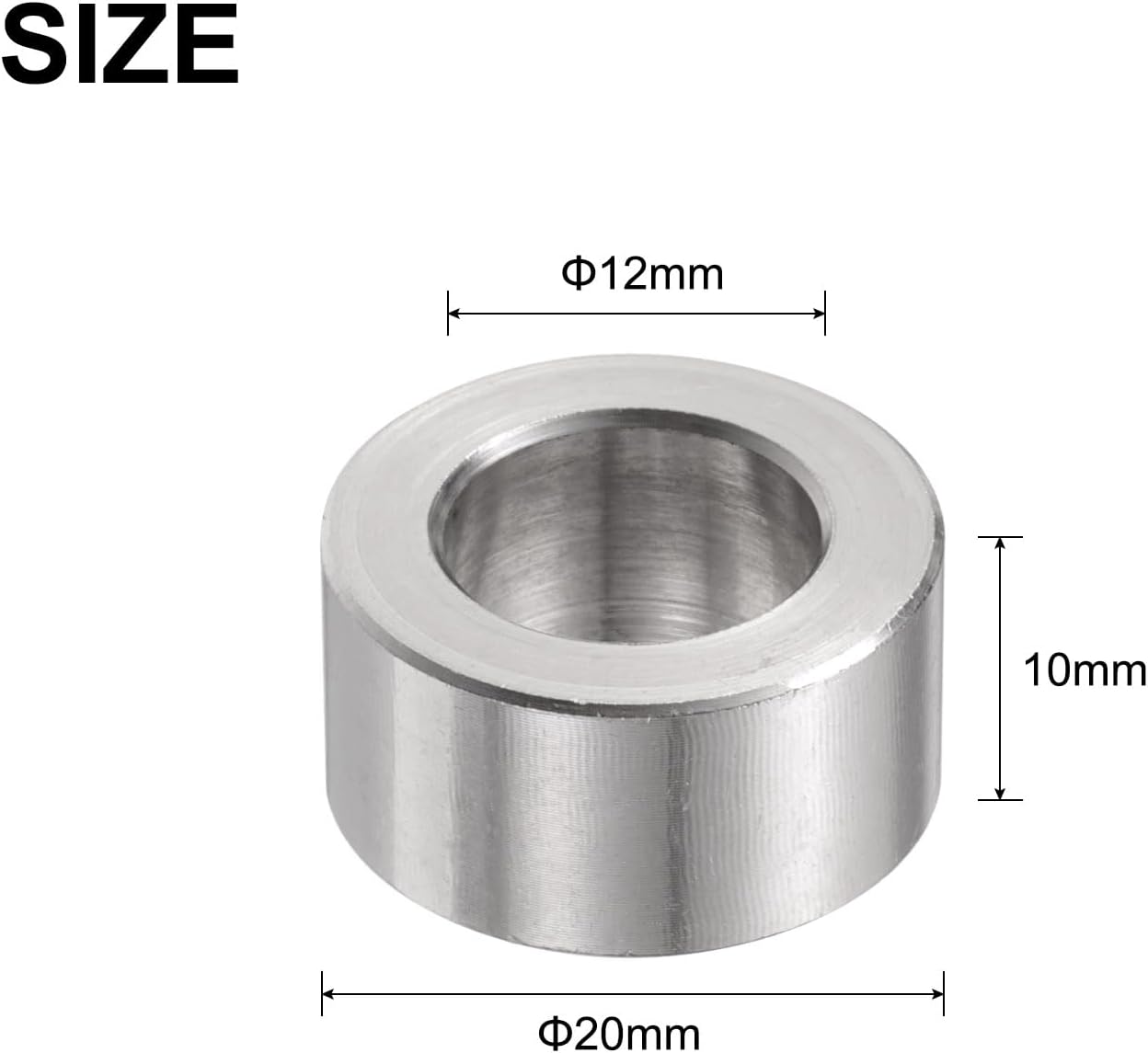 uxcell 12pcs Stainless Steel Spacer 12mm Bore x 20mm OD x 10mm Length Screw Bushing Plain Finish Round Metal Spacer for M12 Screws Bolts and Rods