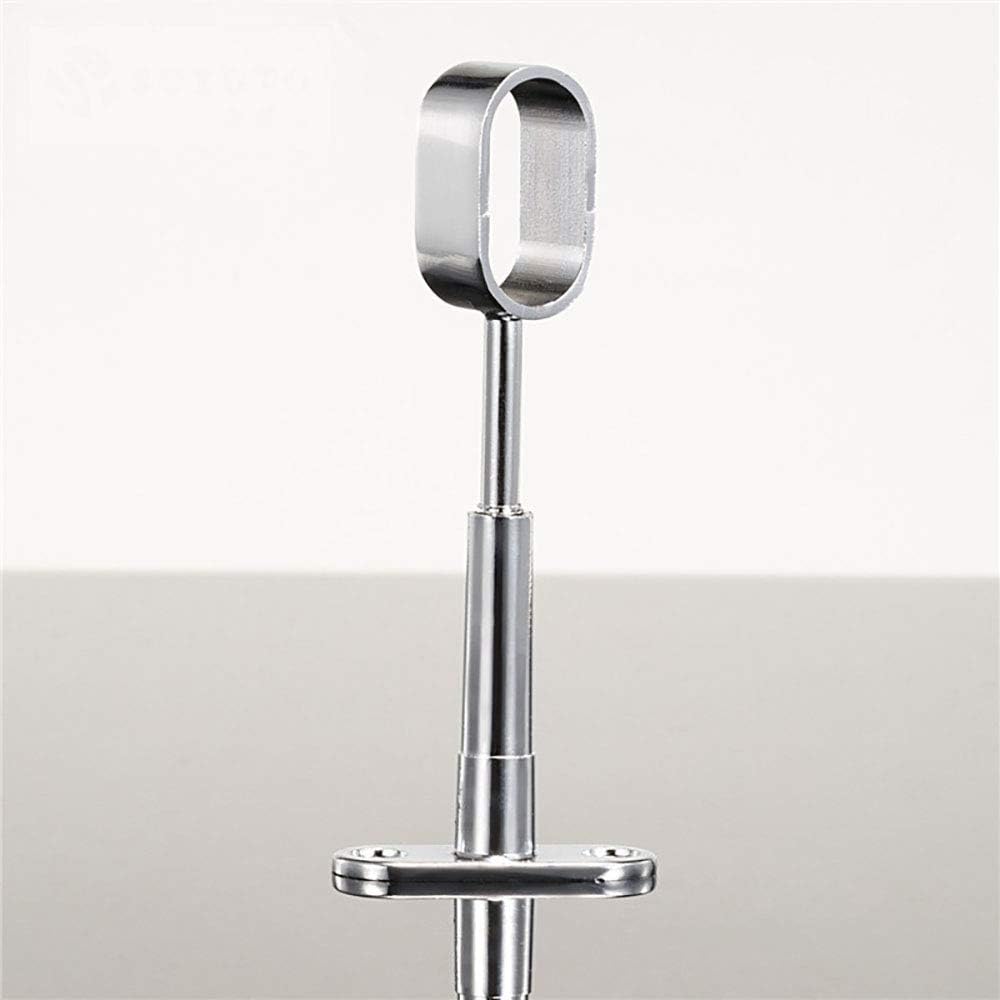OvalRetractable Wardrobe Bracket, 16 mm Diameter, Ceiling Mounted Track Bar Support Socket 2 Pieces (All-Pass Silver)