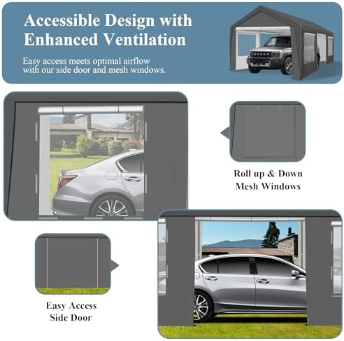 carport 12x20 ft heavy duty carport canopy, portable, close-up detail