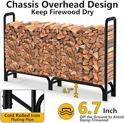 amagabeli 8ft firewood log rack with cover outdoor, close-up detail