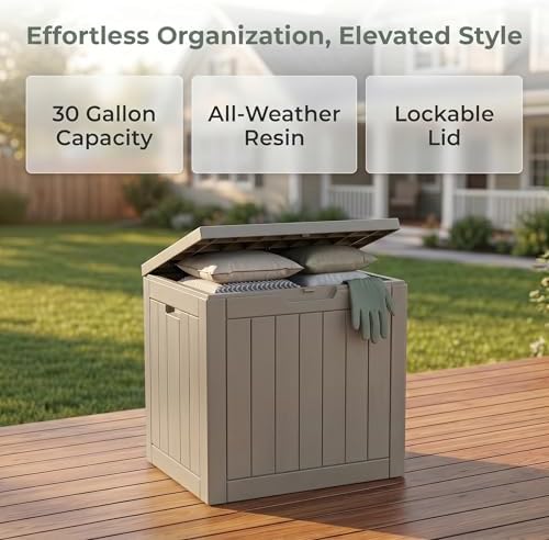 nicbex 30 gallon deck box, waterproof resin outdoor on a desk or shelf