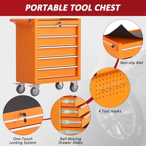 5 drawers rolling tool chest with wheels, portable showing dimensions