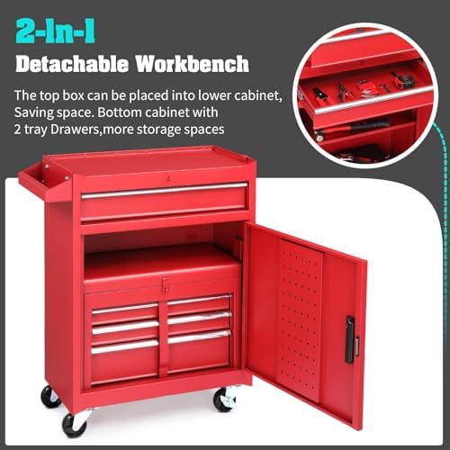 winado 4-drawer rolling tool chest, 2-in-1 large storage, side view