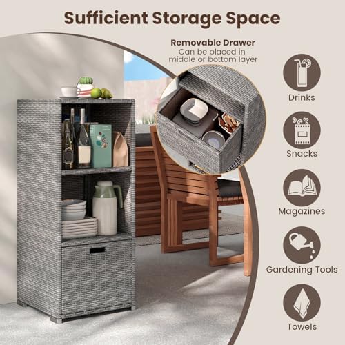 tangkula rattan outdoor storage cabinet, patiojoy outdoor wicker, side view