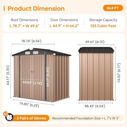 6x4ft outdoor storage shed with floor brown shown in use