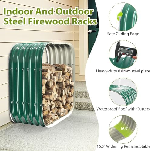 27.5 x 27.5 inch square green firewood rack,log shown in use