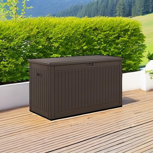 yitahome 320 gallon extra large deck box showing dimensions