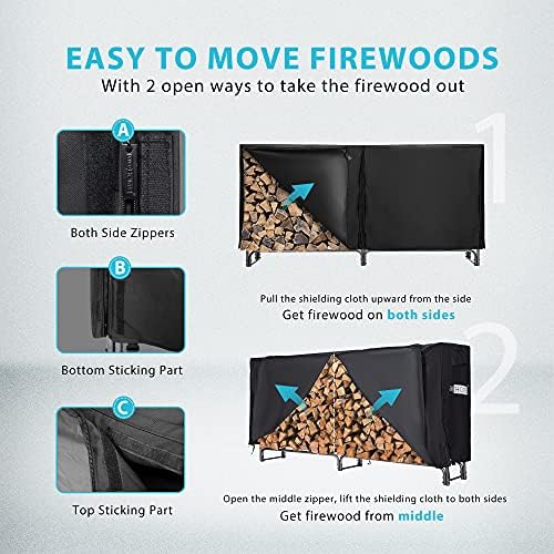 vivohome 8ft heavy duty indoor outdoor firewood storage, side view
